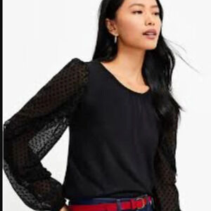 Loft Black Dot Ruffle Sleeve Top Size XS Petite